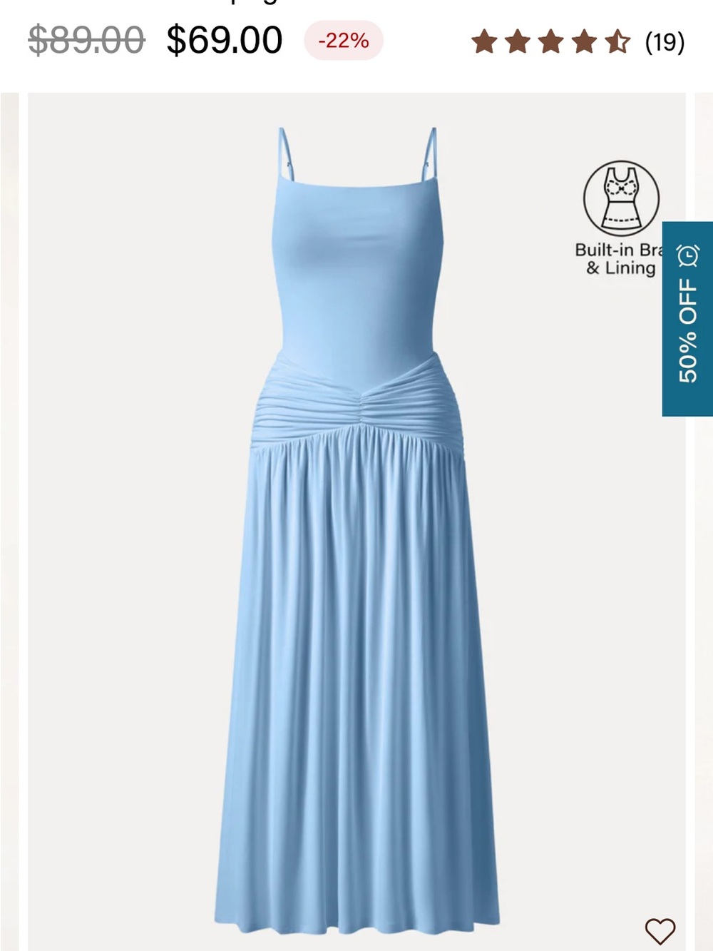 OGL Light Blue Ruched-Waist Spaghetti Strap Maxi Dress